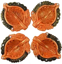 Urvi Creations Set of 4 Handmade Traditional Earthen Clay Mitti Diya Oil Lamps for Pooja Diwali Decoration - Multi Colour-thumb3