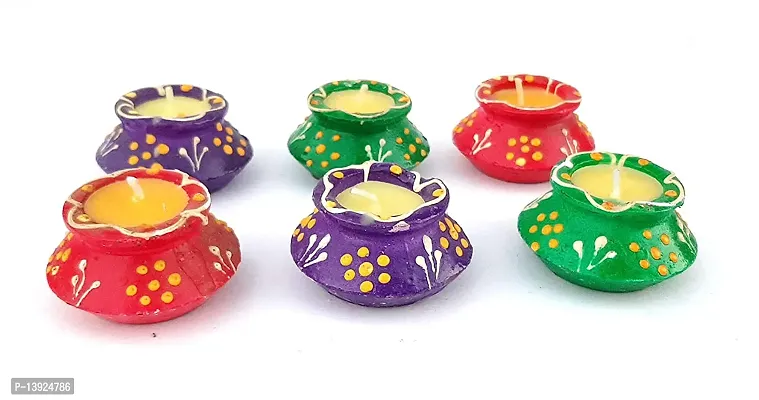 Forty Wings 6 Pcs Decorative Terracotta Wax Filled Big Matki Shape Diya Candle for Diwali Lighting Decoration Diwali Gift and Pooja Home Decor Item