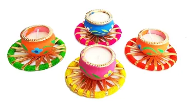 Urvi Creations Set of 4 Beautiful Mattki ShapeTealight Diya Candle Holder for Diwali Festival Home Decorations Lights-thumb1