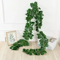 Urvi Creations Artificial Green Money Plant Leaf Garland /Creeper /Door Wall Hanging - Set of 10, Multicolour-thumb2