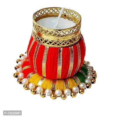 Forty Wings Set of 2 Gotta Beaded Work Beautiful Decorative Diya Tealight Candle Holder Diwali Pooja Diya Candle Diwali Lighting for Diwali Wedding Festival Decoration Items and Diwali Gift Set-thumb2