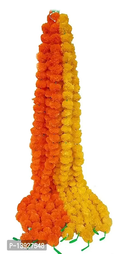 Forty Wings 10 Lemon Yellow 10 Orange Artificial Marigold Fluffy Flower/Genda Phool Garlands String for Diwali Wedding,Navratri,Durga Pooja Festival Home Decoration 5 Feet (Pack of 20)-thumb0