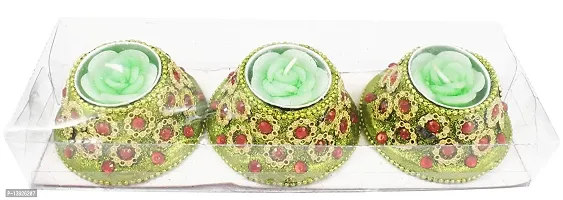 Forty Wings 3 Pcs Rose Flower Shape Meenakari Work Decorative Candles for Wedding and Diwali Decoration Items-thumb2