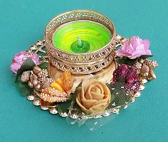 Forty Wings 1 Pcs Beautiful Metal Flower Decorative Diya Tealight Candle Holder Diwali Pooja Diya Candle Diwali Lighting for Diwali Wedding Festival Decoration Items and Diwali Gift Set-thumb1