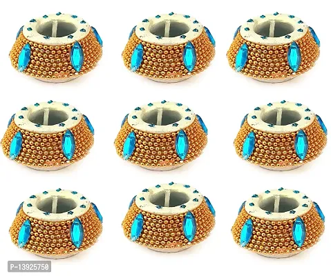 Forty Wings 9 Pcs Beautiful Beaded Pearl Decorative Matki Diya Tealight Candle Holder Diwali Pooja Diya Candle Diwali Lighting for Diwali Wedding Festival Decoration Items and Diwali Gift Set