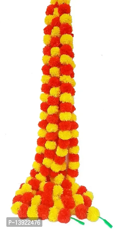 URVI Creation Set 5 Orange Yellow Mix Combo Artificial Marigold Fluffy Flower/Genda Phool Garlands for Diwali Wedding,Navratri,Durga Pooja Festival Home Decoration-thumb0