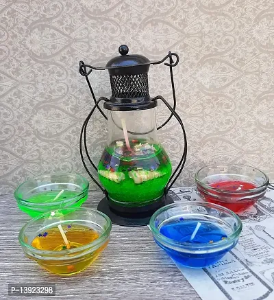 Urvi Creations Set of 4 Bowl Gel Candle with Gel Candle Big Lantern Tea Light Candles for Diwali Decoration Items - Multi Color-thumb2