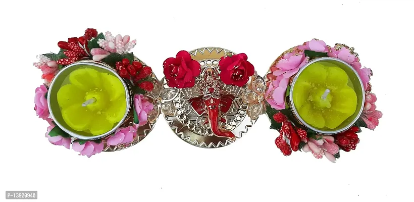 Urvi Creations Beautiful Ganeshji Flowers Tealight Diya Candle Holder for Diwali Festival Home Decorations Lights-thumb3