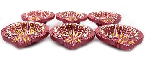 Urvi Creations Handmade Earthen Clay Terracotta Decorative Diya For Pooja / Rangoli (Set of 6) (10 x 8 x 12 cm, Multi-Color)-thumb3