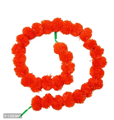 URVI Creation Set 5 Dark Orange Artificial Marigold Fluffy Flower/Genda Phool Garlands for Diwali Wedding,Navratri,Durga Pooja Festival Home Decoration 5 feet-thumb3