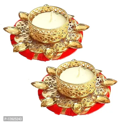 Urvi Creations Set of 2 Golden Stone Tealight Diya Candle Holder for Diwali Festival Home Decorations Lights-thumb0