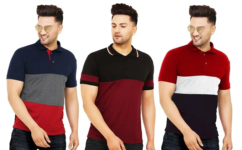 LEOTUDE Regular Fit Half Sleeve Polo Men's Tshirt Combo (Pack of 3)