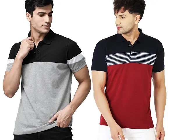 LEOTUDE Men's Regular Fit Matty Polo Men's T-Shirt Combo (Pack of 2)