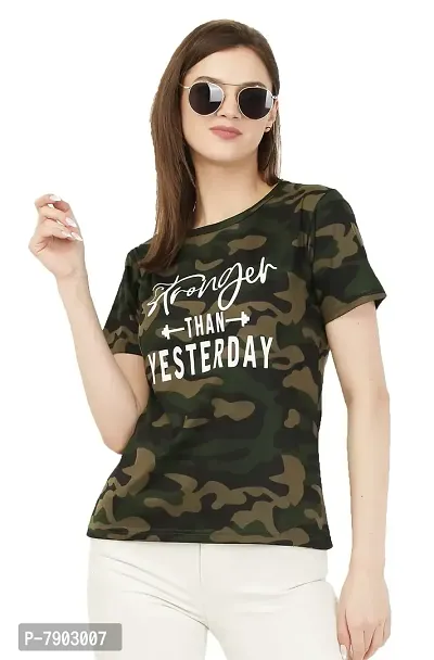 LEOTUDE Regular Fit Half Sleeve Camouflage Women's Tshirt