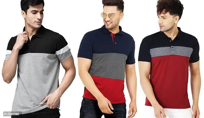 LEOTUDE Regular Fit Half Sleeve Men's Polo T-Shirt Combo (Pack of 3)-thumb0