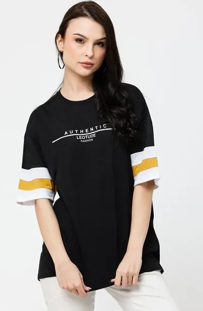 LEOTUDE Blend Half Sleeve Oversized T-Shirts for Womens