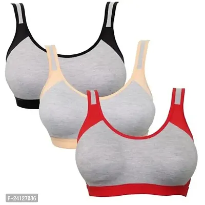 Caduet Women's Cotton Lycra Non-Padded Wirefree Full Coverage Regular Wear Sports Bra Pack of 3 (D_580)
