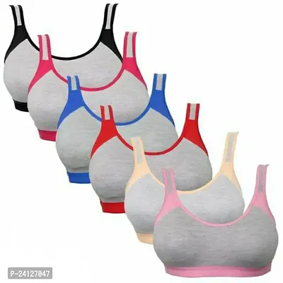 Caduet Women's Cotton Lycra Non-Padded Wirefree Full Coverage Regular Wear Sports Bra Pack of 6 (D_596)