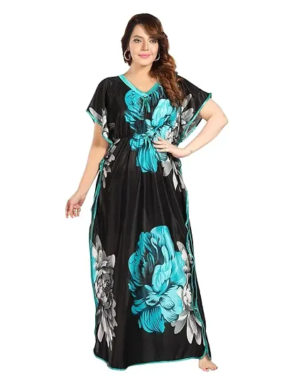 Ameeha Floral Print Cotton Satin Blend Women Kaftan