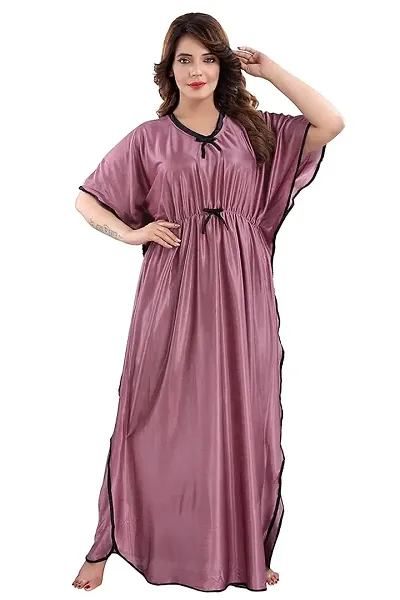 Stylish Satin Solid Kaftan Nighty/Night Dress For Women