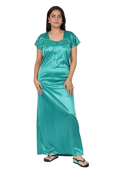 Nisha Fashion Womens Premium Satin Solid Half Sleeve Nighty/Nightgown/Maxi/Nightdress/Sleepwear