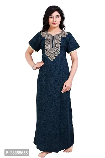 Stylish Navy Blue Cotton Nighty For Women-thumb0