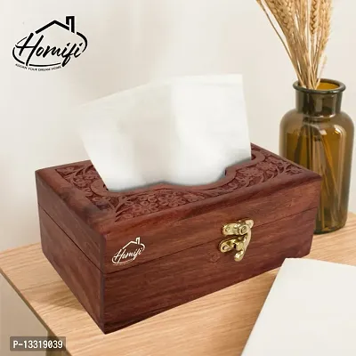 HOMIFI Wooden Napco Handmade Tissue Box / Napkin Holder / Napkin Stand / Tissue Paper Holder with Locking System for Dining Table  Kitchenware-thumb0