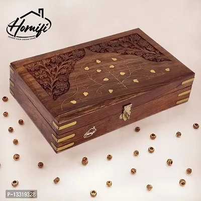 HOMIFI Wooden Jewels Handmade Jewellery Box / Jewellery Organizer Box / Decorative Wooden Case with Engraved Brass Design for Women Jewel Organizer-thumb0