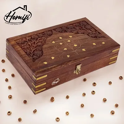 HOMIFI Wooden Jewels Handmade Jewellery Box / Jewellery Organizer Box / Decorative Wooden Case with Engraved Brass Design for Women Jewel Organizer