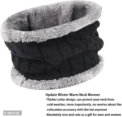 ZAYSOO Winter Woolen Warm Unisex Beanie Knit Skull Hats with Neck Warmer for Men Women with Scarf Premium Cap - (Black, Grey)-thumb5