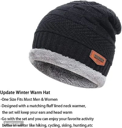 ZAYSOO Winter Woolen Warm Unisex Beanie Knit Skull Hats with Neck Warmer for Men Women with Scarf Premium Cap - (Black, Grey)-thumb4