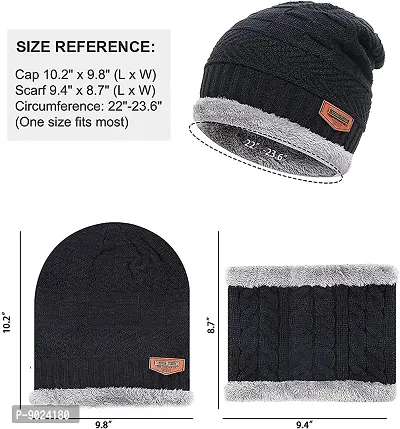 ZAYSOO Winter Woolen Warm Unisex Beanie Knit Skull Hats with Neck Warmer for Men Women with Scarf Premium Cap - (Black, Grey)-thumb2