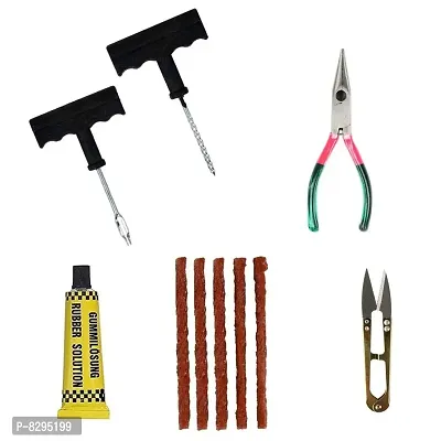 Delhi Deals Portable Tubeless Tyre Puncture Kit with Emergency Repair Strings Rubber Strips Plug Tool for Cars Bikes SUVs  Motorcycles