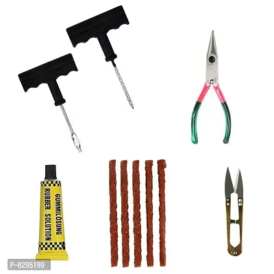 Delhi Deals Portable Tubeless Tyre Puncture Kit with Emergency Repair Strings Rubber Strips Plug Tool for Cars Bikes SUVs  Motorcycles-thumb0