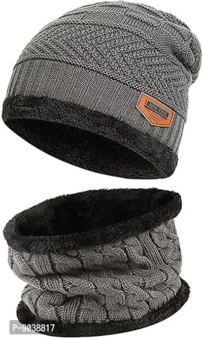 Classy Woolen Cap with Neck Warmer for Men-thumb0