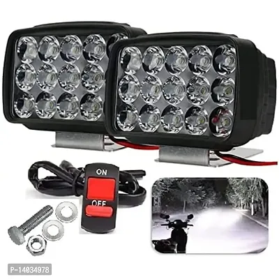 Universal 15 Led White Bike Led Light Driving Waterproof Headlights Fog Lamp Lighting Accessories Anti-Fog Spot Light Headlight with Switch For All Bikes and Cars - Pack of 2LED With 1 Switch