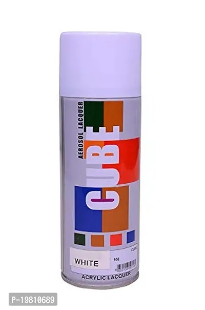 Cube Aerosol Acrylic Multi purpose Fast-Drying Spray Paint Applicable On Vinyl, Wood, Fiberglass, Plastic, Metal Or More/1 Quantity  (White)-thumb0