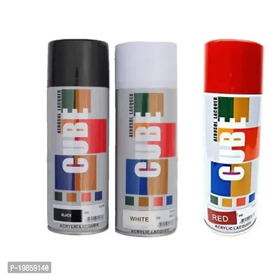 Cube Pack Of 3 Red spray Paint, Black Spray Paint and White Spray Paint 400ml For Car,Bike,Scooty,Tiles,Wall,Paintint,metal,Iron,plastic,Wood,Furniture,Door,Glass,Almirah,Motor,Cycle,Pots ec.-thumb0
