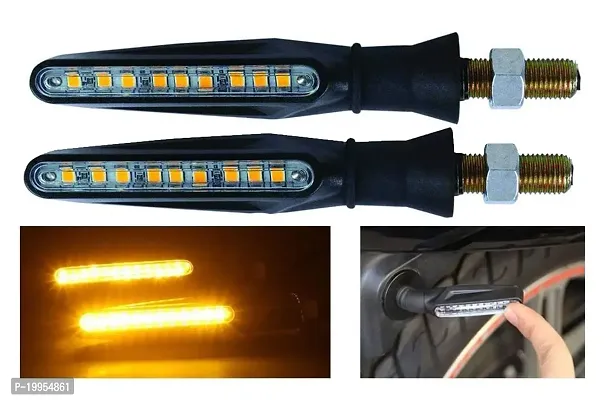 KTM Style Sleek Type LED Indicators Turning Signal lamps Blinkers Bulb Set of-2 (Bike Indicator Lights High Power Motorcycle) 100% Rubber Flexibility-(Yellow)