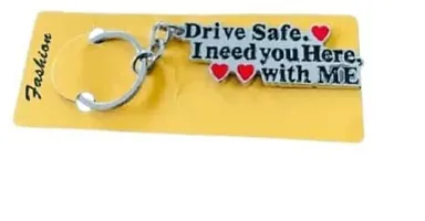 Drive Safe Keychain I Need You Here With Me Keychains For Love Couples Metal Keyring For Anniversary Birthday Gift for Car Bike, Silver  Black-thumb1