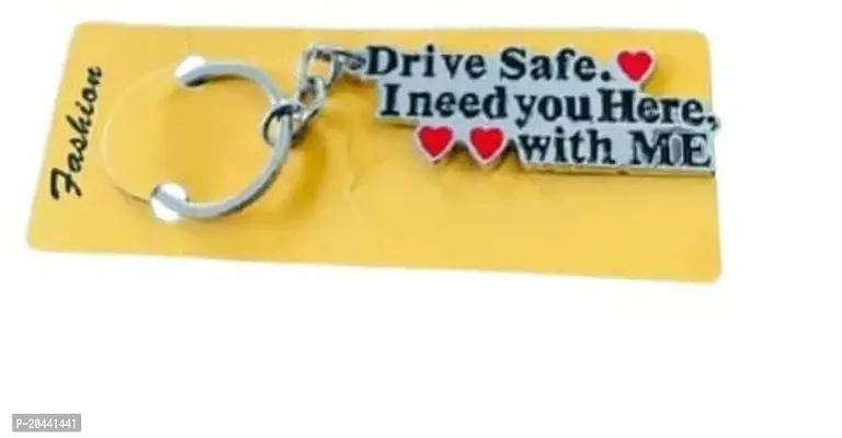 Drive Safe Keychain I Need You Here With Me Keychains For Love Couples Metal Keyring For Anniversary Birthday Gift for Car Bike, Silver  Black-thumb2