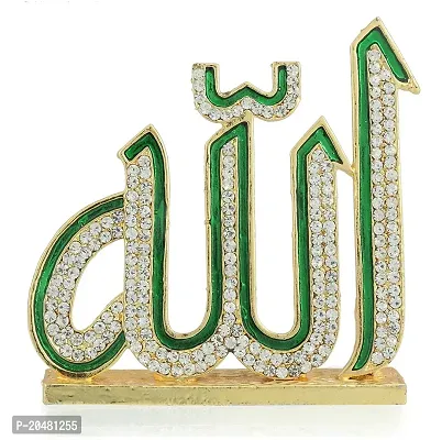 Metal Islamic Religious Symbol Allah Idol for Car Dashboard, Standard, Gold/Green (Pack of 1)-thumb0