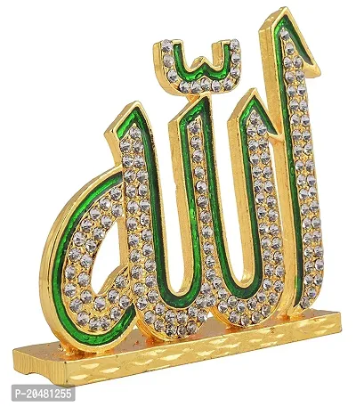 Metal Islamic Religious Symbol Allah Idol for Car Dashboard, Standard, Gold/Green (Pack of 1)-thumb4