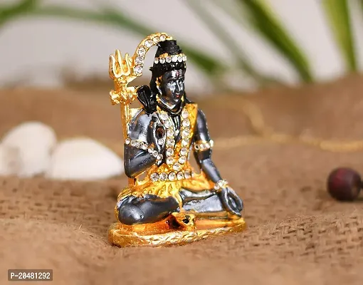 Gold Plated Lord Shiva Statue Car Dashboard - Shiva Idol Showpiece - Lord Blessing Shiv Shankar Bholenath Deity Figurine Home Office Temple Art Decor.