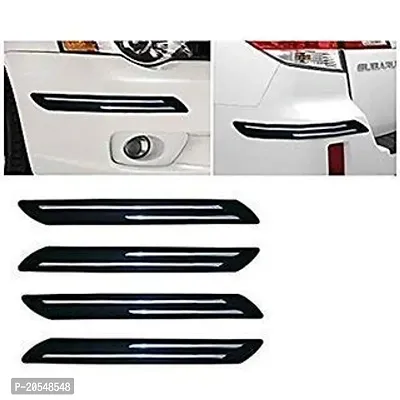Rubber Car Bumper Protector Guard with Double Chrome Strip for Car for Universal (Black) - 4pcs