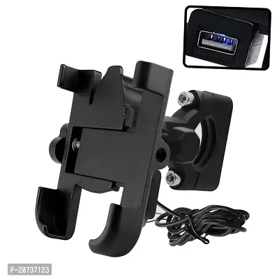 Universal Bike Mount Phone Holder with Waterproof Charger for Phone Mount 360 Degree Rotating Handlebar Metal Body Cradle Stand for Bicycle, Motorcycle, Fits All Smartphones-thumb0