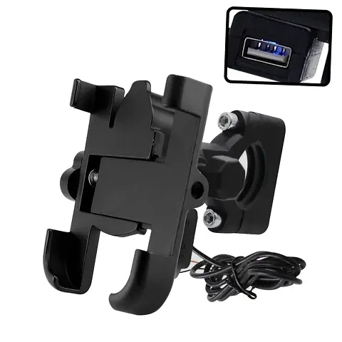 XUEBIN Universal Bike Mobile Holder with Charger Waterproof Metal Body Handlebar Cradle Stand for Bike,Motorcycle,Scooter,Ideal for Maps & GPS Navigation (Fits All Smartphones)