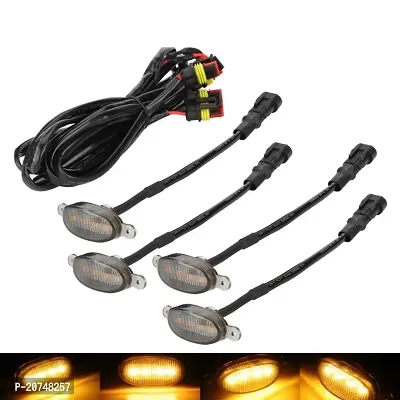 4PC LED Grille Lights Amber SMOKED SHELL Grill Led with Fuse Adapter Wiring Harness Kit (4PCS SMOKED Shell with Amber Light) Compatible with ALL CAR (4PC LED Grille Lights SMOKED SHELL)