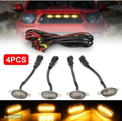 4PC LED Grille Lights Amber SMOKED SHELL Grill Led with Fuse Adapter Wiring Harness Kit (4PCS SMOKED Shell with Amber Light) Compatible with ALL CAR (4PC LED Grille Lights SMOKED SHELL)-thumb2