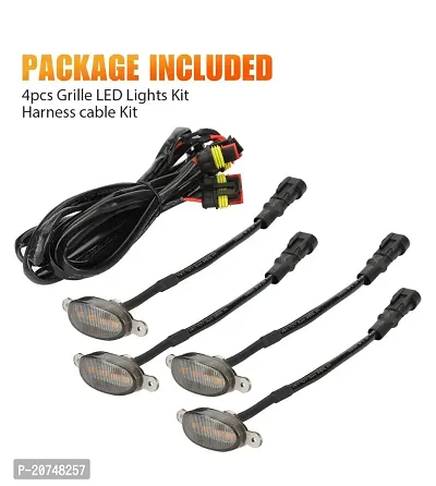 4PC LED Grille Lights Amber SMOKED SHELL Grill Led with Fuse Adapter Wiring Harness Kit (4PCS SMOKED Shell with Amber Light) Compatible with ALL CAR (4PC LED Grille Lights SMOKED SHELL)-thumb3